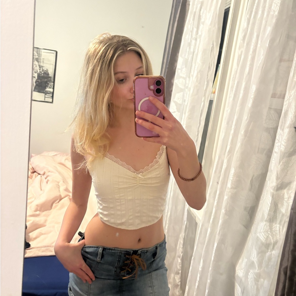 Forever 21 Cream Lace Crop Top
